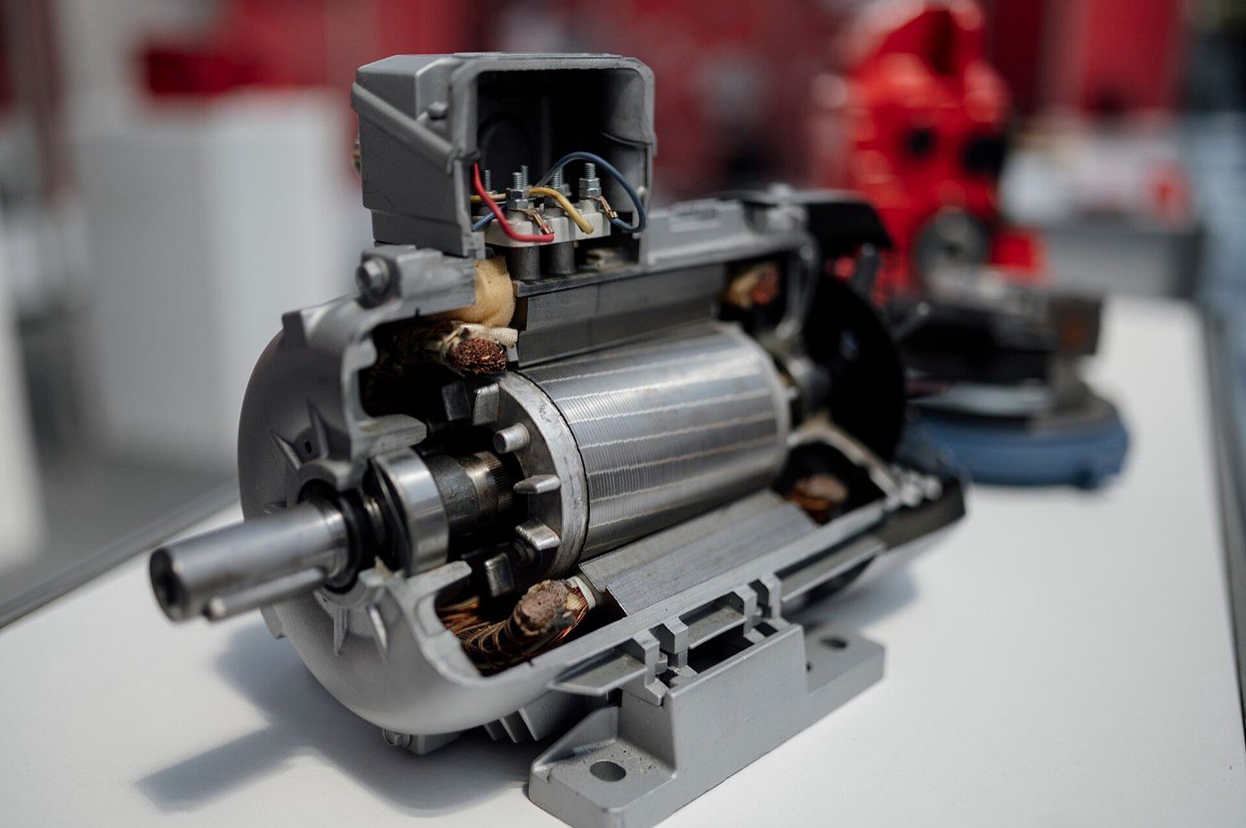 Cutaway electric motor showing internal components