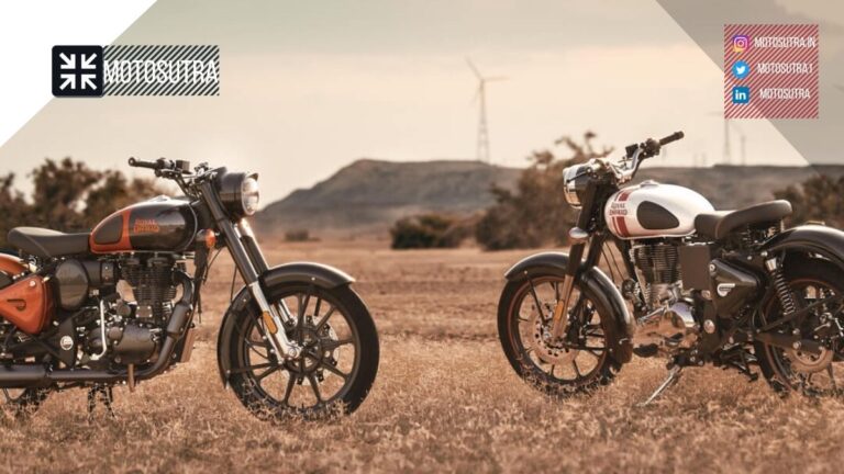 two Royal Enfield Classic 350 on a ground
